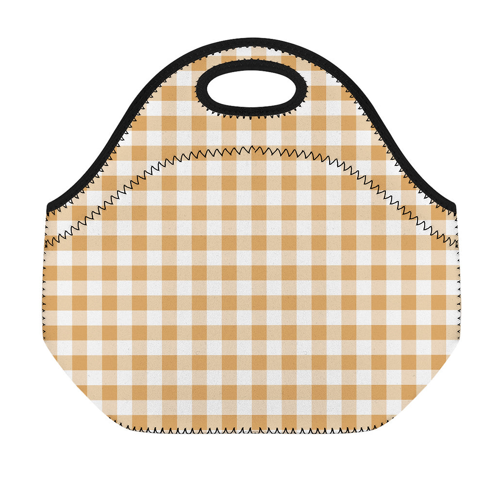 Brown And White Gingham Pattern Print Neoprene Lunch Bag
