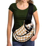 Brown And White Gingham Pattern Print Pet Sling Carrier