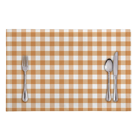 Brown And White Gingham Pattern Print Placemat