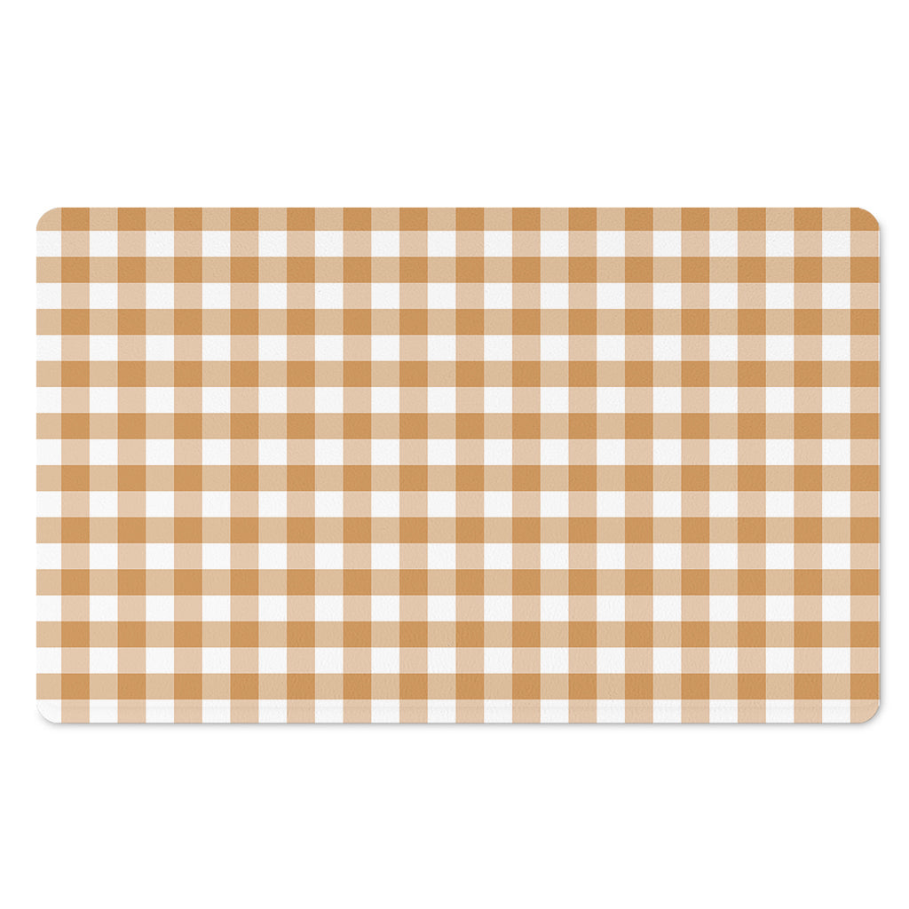 Brown And White Gingham Pattern Print Polyester Doormat