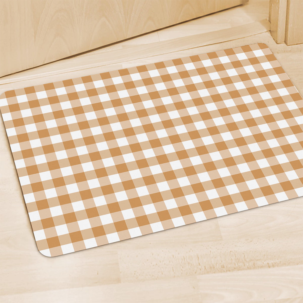 Brown And White Gingham Pattern Print Polyester Doormat