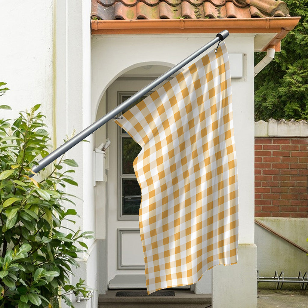 Brown And White Gingham Pattern Print Polyester Flag