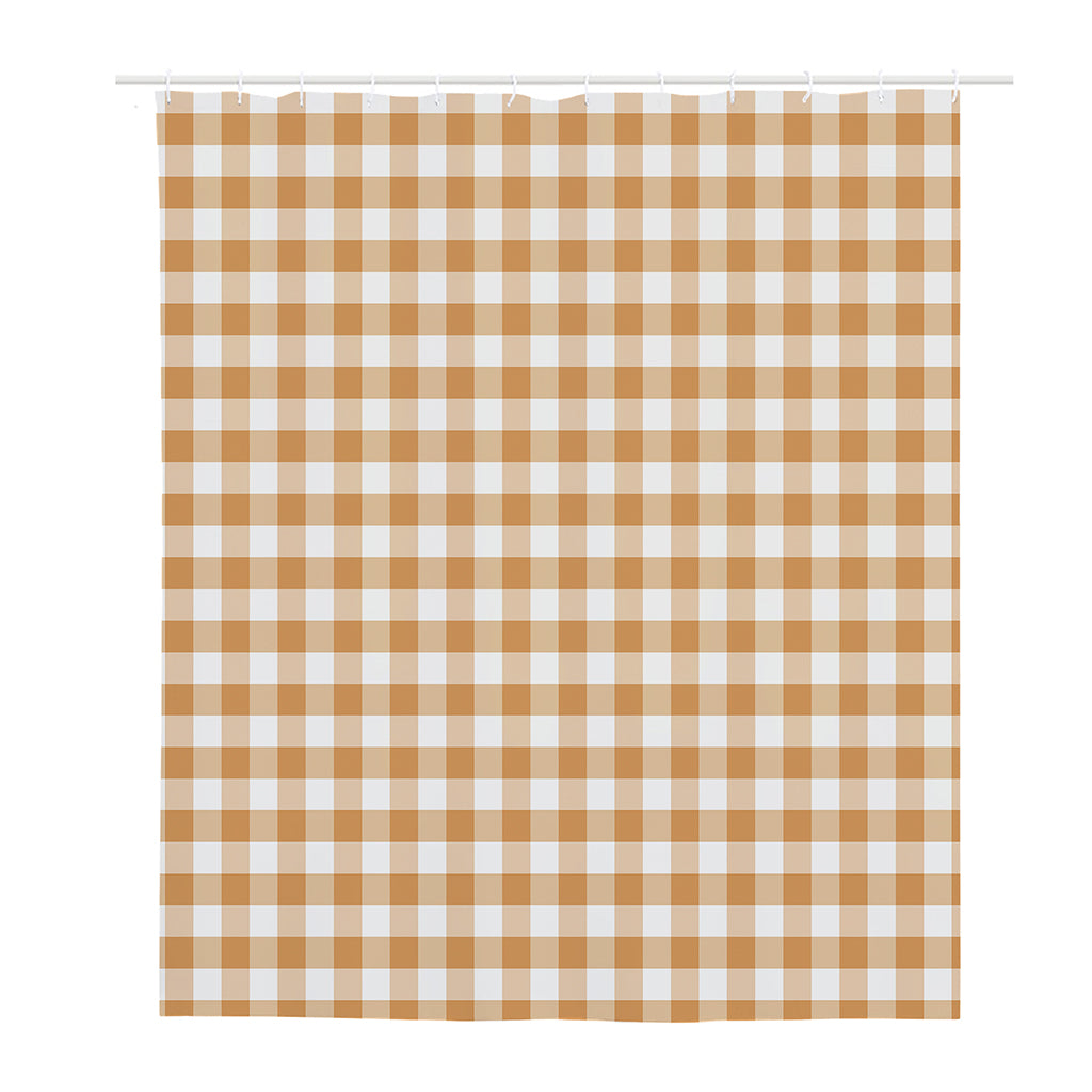 Brown And White Gingham Pattern Print Polyester Shower Curtain