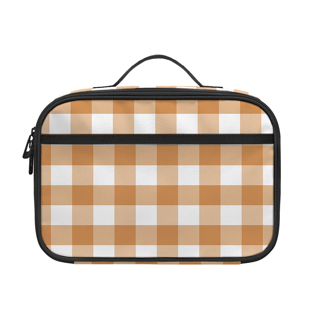 Brown And White Gingham Pattern Print Portable Lunch Bag