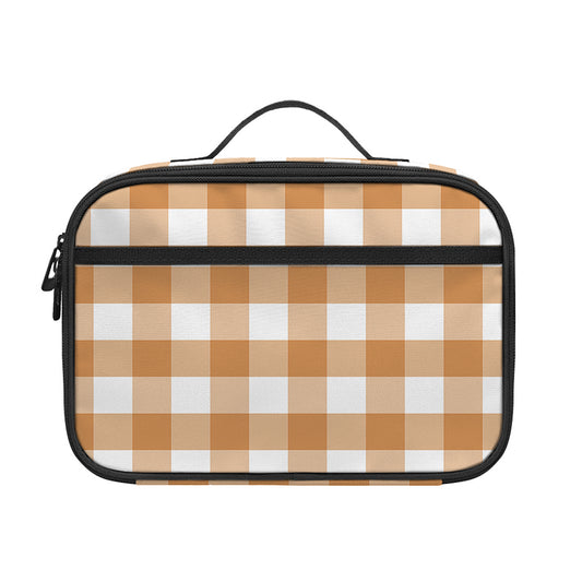Brown And White Gingham Pattern Print Portable Lunch Bag