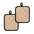 Brown And White Gingham Pattern Print Pot Holders