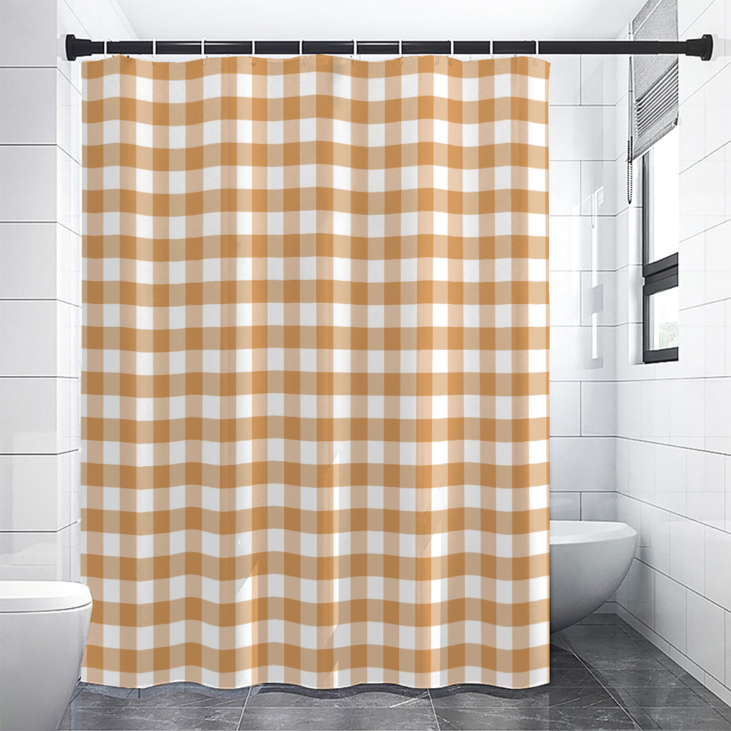 Brown And White Gingham Pattern Print Premium Shower Curtain