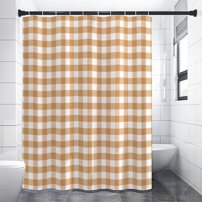 Brown And White Gingham Pattern Print Premium Shower Curtain