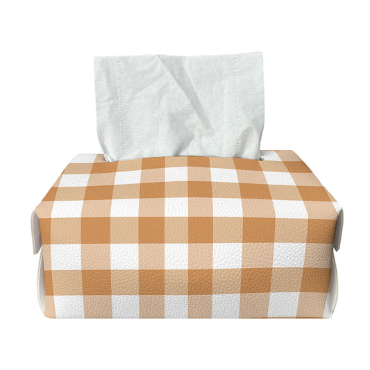 Brown And White Gingham Pattern Print Rectangle Tissue Box Cover