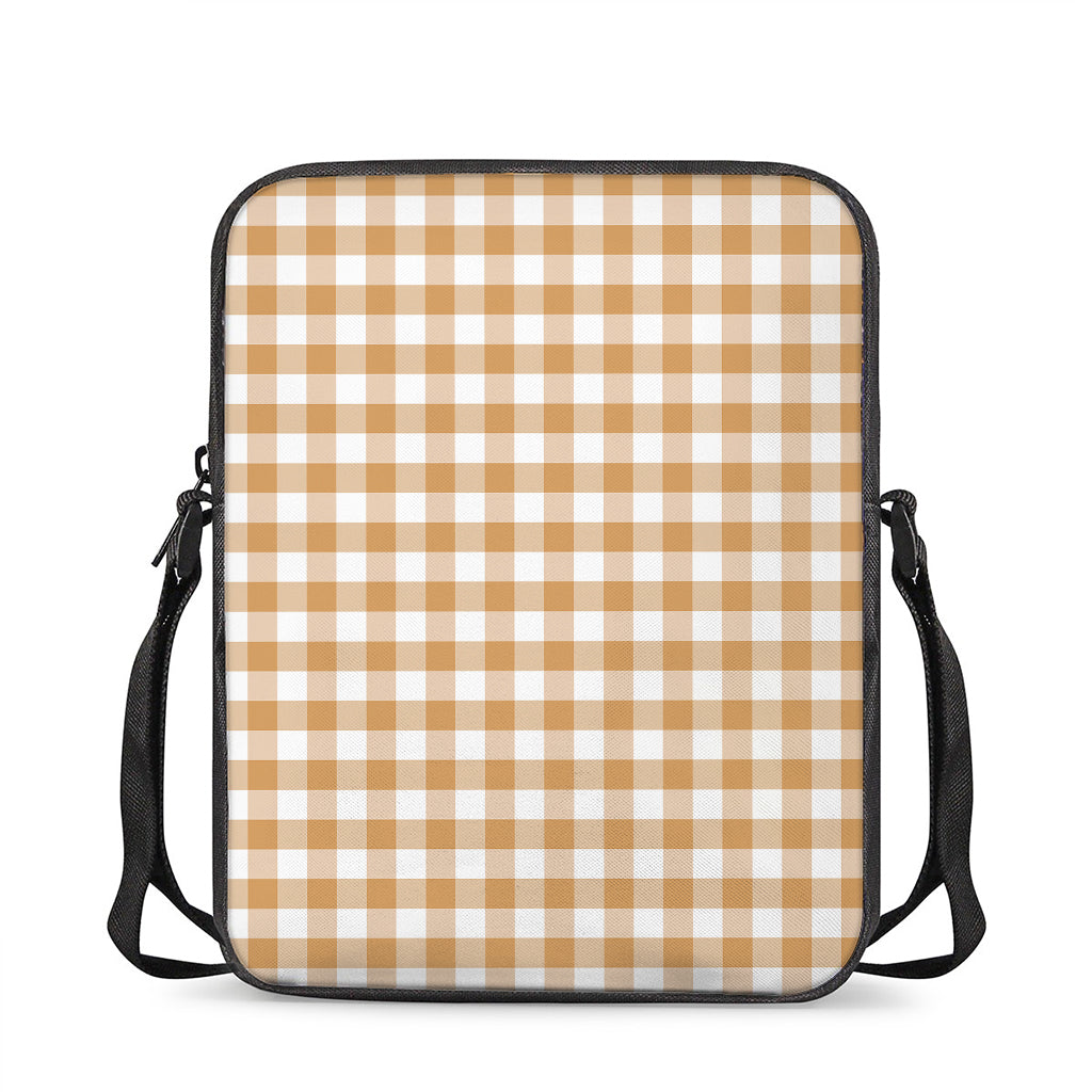 Brown And White Gingham Pattern Print Rectangular Crossbody Bag