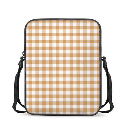 Brown And White Gingham Pattern Print Rectangular Crossbody Bag