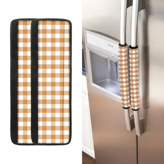 Brown And White Gingham Pattern Print Refrigerator Handle Covers
