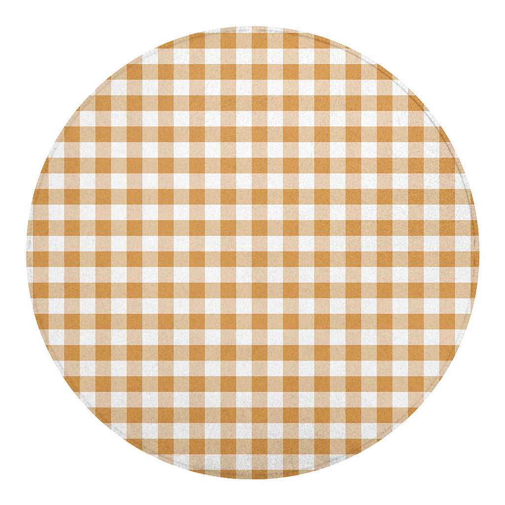 Brown And White Gingham Pattern Print Round Blanket