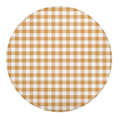 Brown And White Gingham Pattern Print Round Blanket
