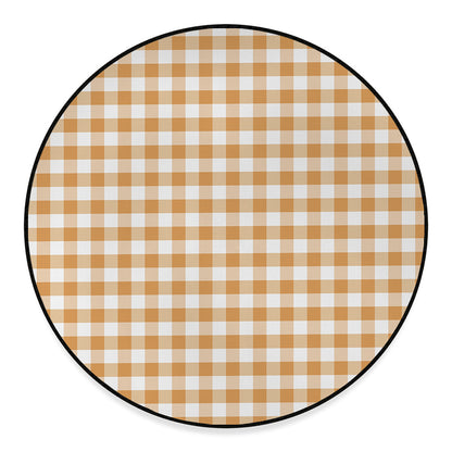 Brown And White Gingham Pattern Print Round Floor Mat