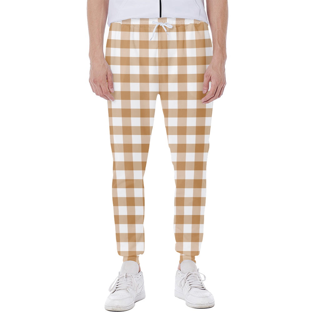 Brown And White Gingham Pattern Print Scuba Joggers