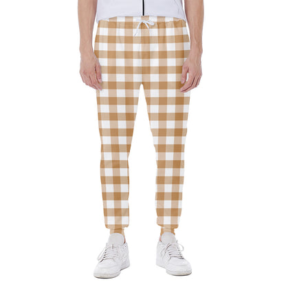 Brown And White Gingham Pattern Print Scuba Joggers
