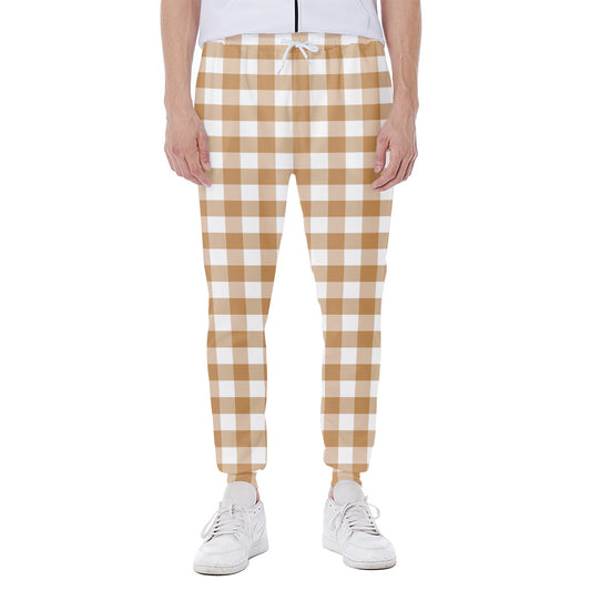 Brown And White Gingham Pattern Print Scuba Joggers