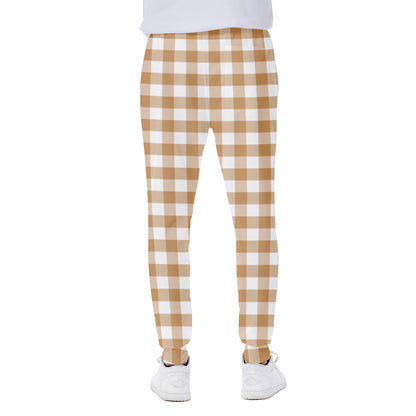 Brown And White Gingham Pattern Print Scuba Joggers