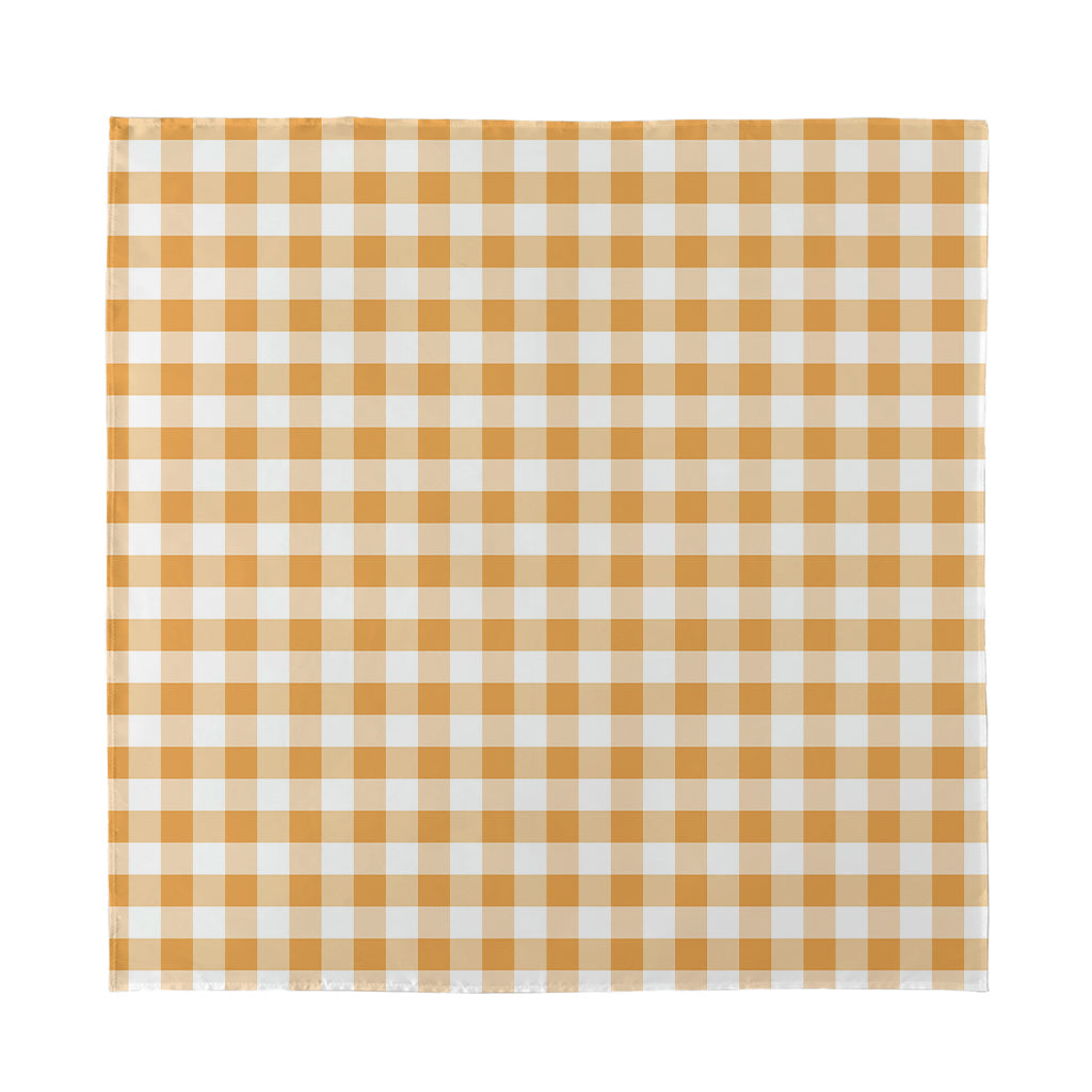 Brown And White Gingham Pattern Print Silk Bandana