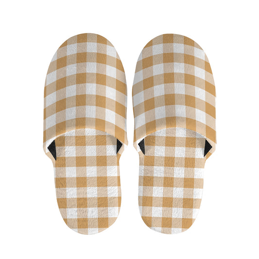 Brown And White Gingham Pattern Print Slippers