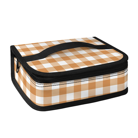 Brown And White Gingham Pattern Print Small Lunch Bag