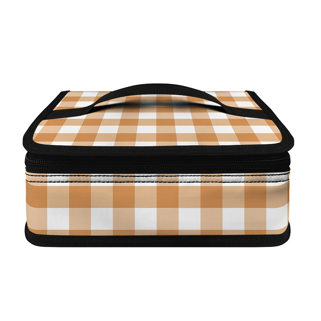 Brown And White Gingham Pattern Print Small Lunch Bag