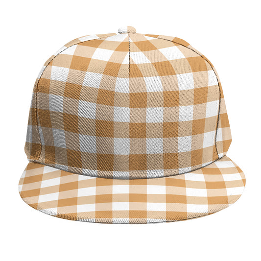 Brown And White Gingham Pattern Print Snapback Cap