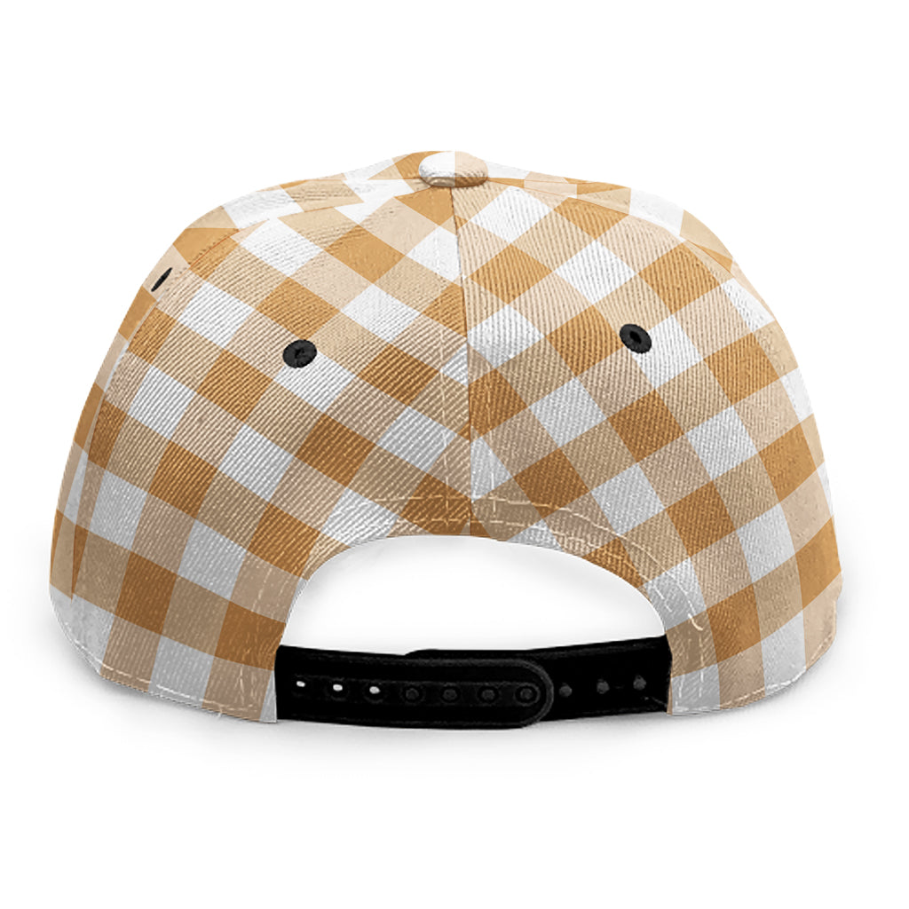 Brown And White Gingham Pattern Print Snapback Cap