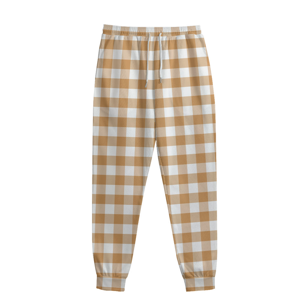 Brown And White Gingham Pattern Print Sweatpants