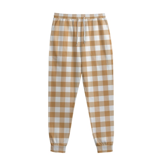 Brown And White Gingham Pattern Print Sweatpants