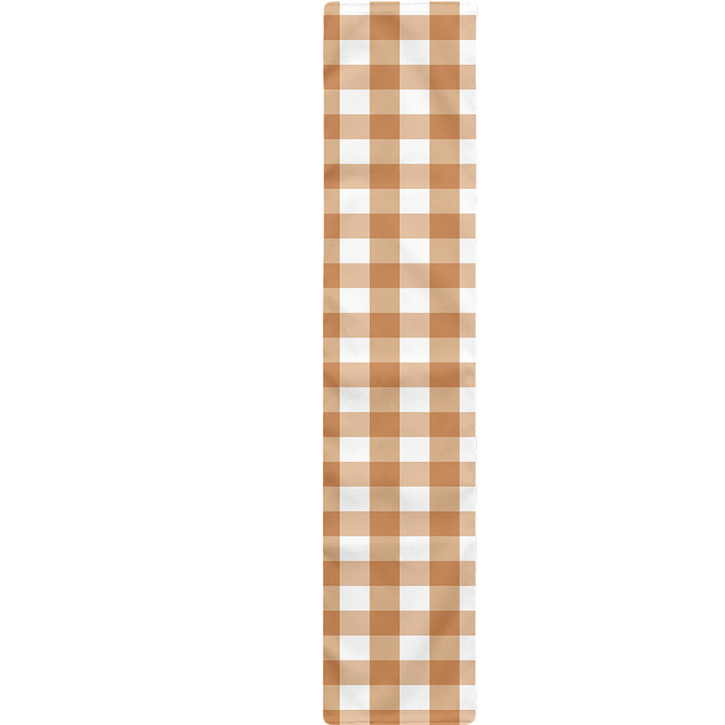 Brown And White Gingham Pattern Print Table Runner