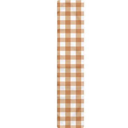 Brown And White Gingham Pattern Print Table Runner
