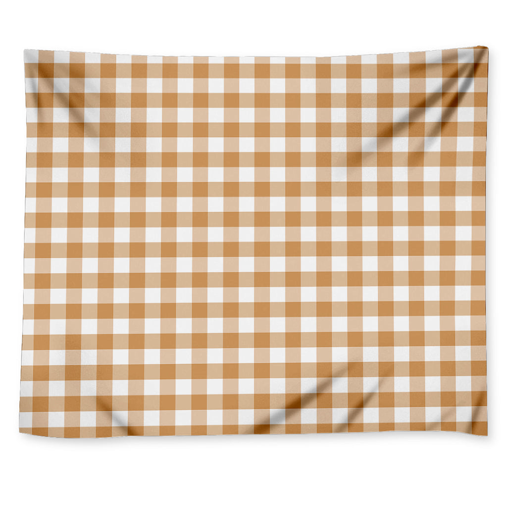 Brown And White Gingham Pattern Print Tapestry