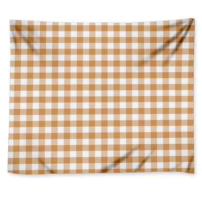 Brown And White Gingham Pattern Print Tapestry