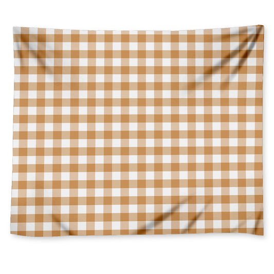 Brown And White Gingham Pattern Print Tapestry