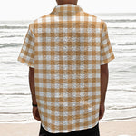 Brown And White Gingham Pattern Print Textured Short Sleeve Shirt
