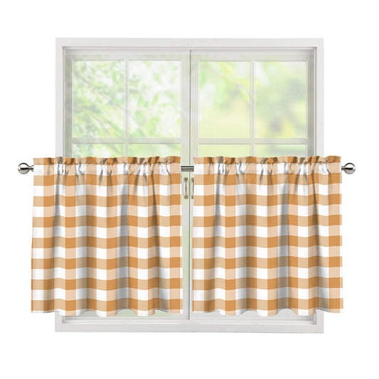 Brown And White Gingham Pattern Print Tier Curtains