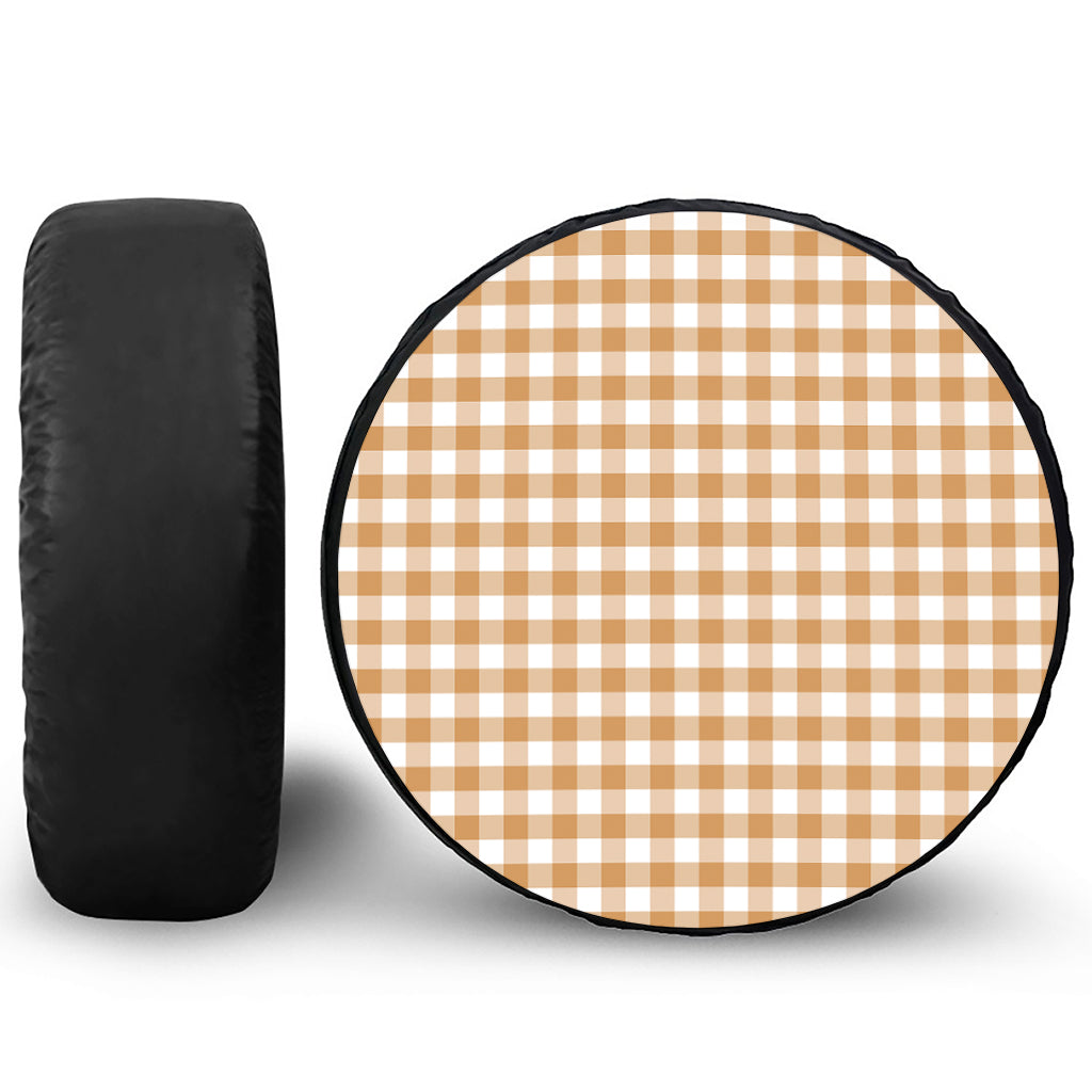 Brown And White Gingham Pattern Print Tire Cover