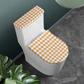 Brown And White Gingham Pattern Print Toilet Lid And Tank Cover Set