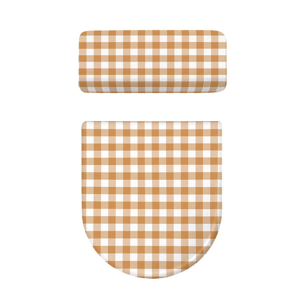 Brown And White Gingham Pattern Print Toilet Lid And Tank Cover Set