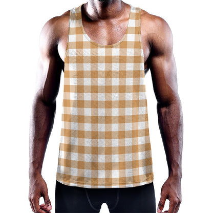 Brown And White Gingham Pattern Print Training Tank Top