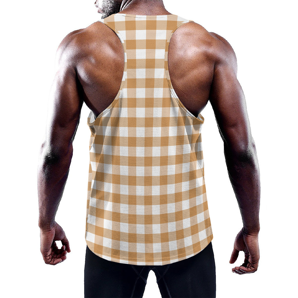 Brown And White Gingham Pattern Print Training Tank Top