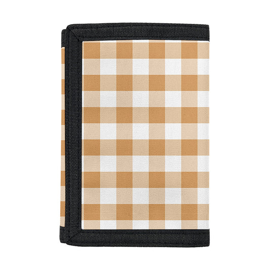 Brown And White Gingham Pattern Print Trifold Wallet