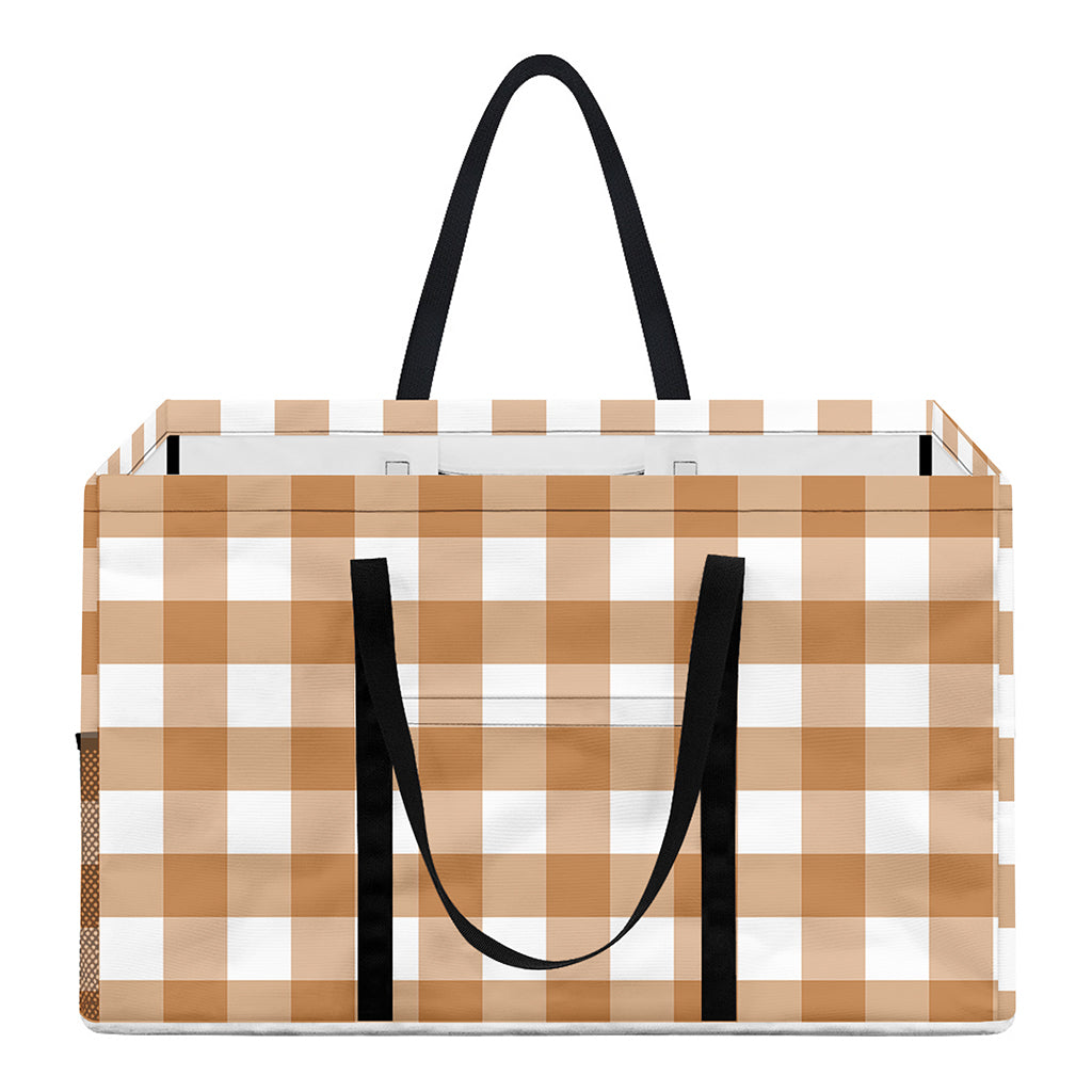 Brown And White Gingham Pattern Print Utility Tote Bag