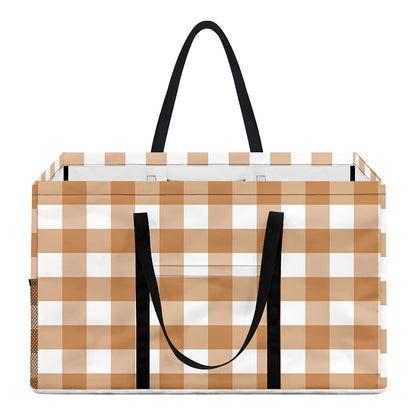 Brown And White Gingham Pattern Print Utility Tote Bag