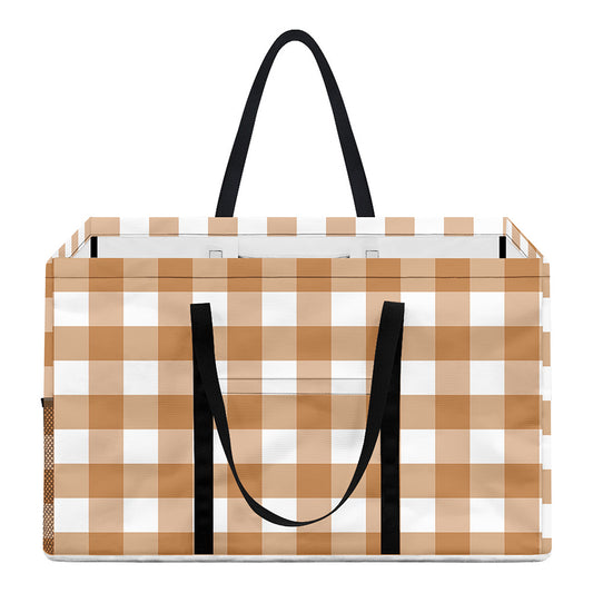 Brown And White Gingham Pattern Print Utility Tote Bag