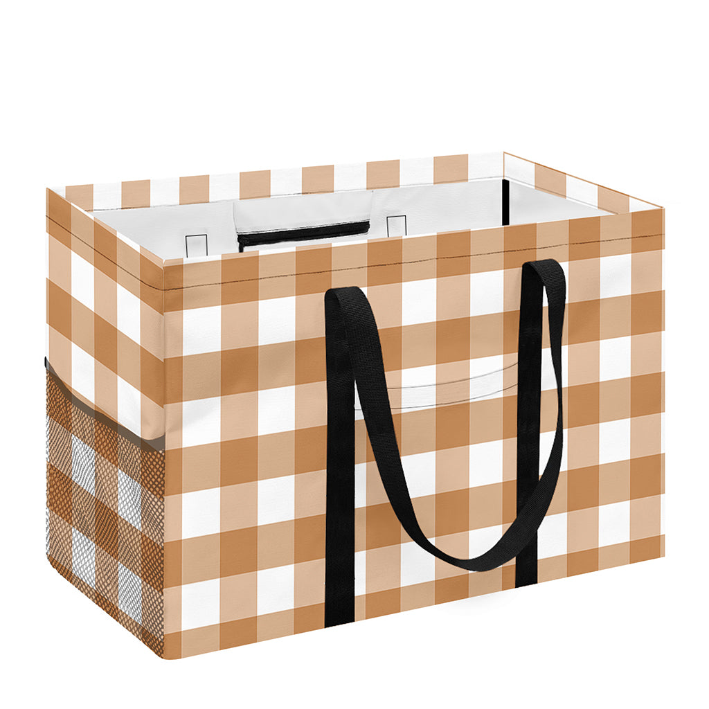 Brown And White Gingham Pattern Print Utility Tote Bag