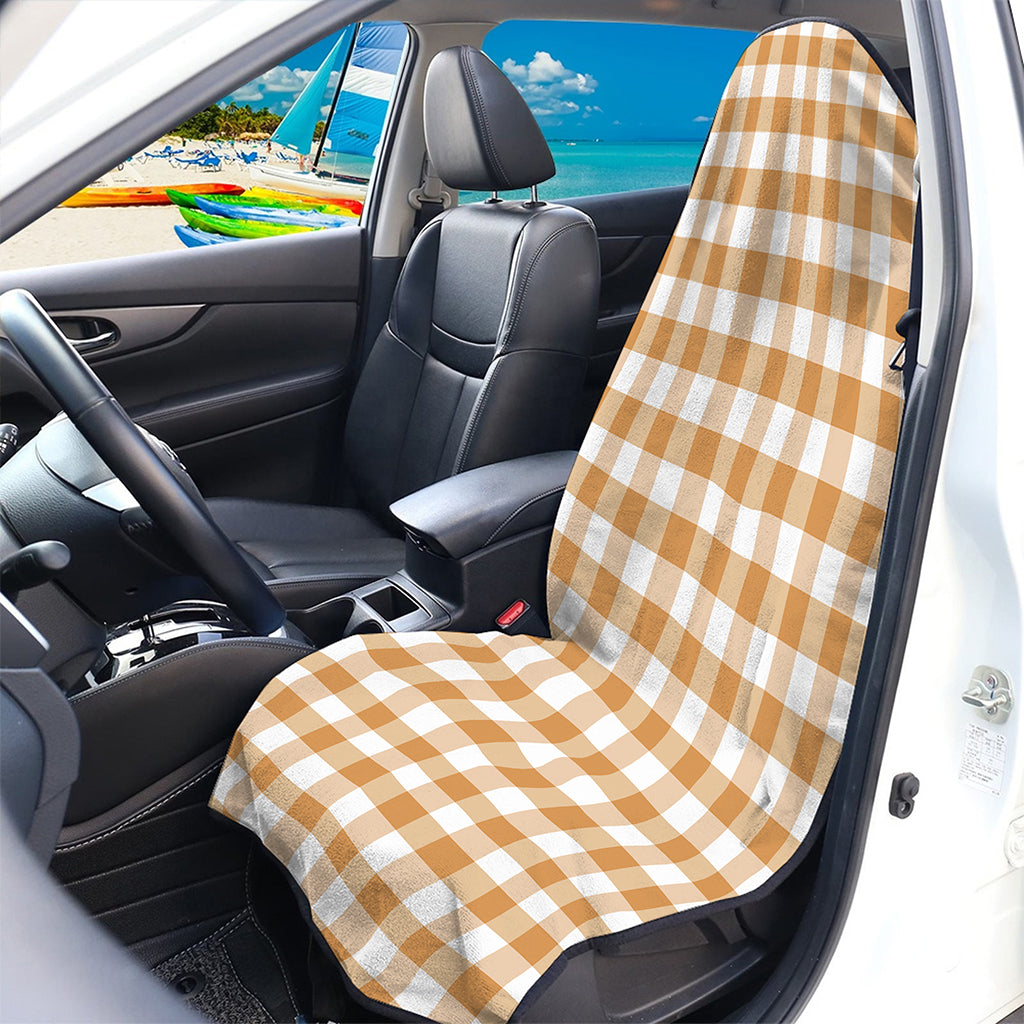Brown And White Gingham Pattern Print Waterproof Car Seat Cover