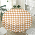 Brown And White Gingham Pattern Print Waterproof Round Tablecloth